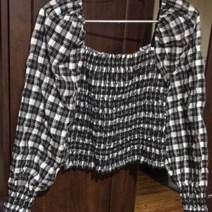 Plaid Black and White Women's Top